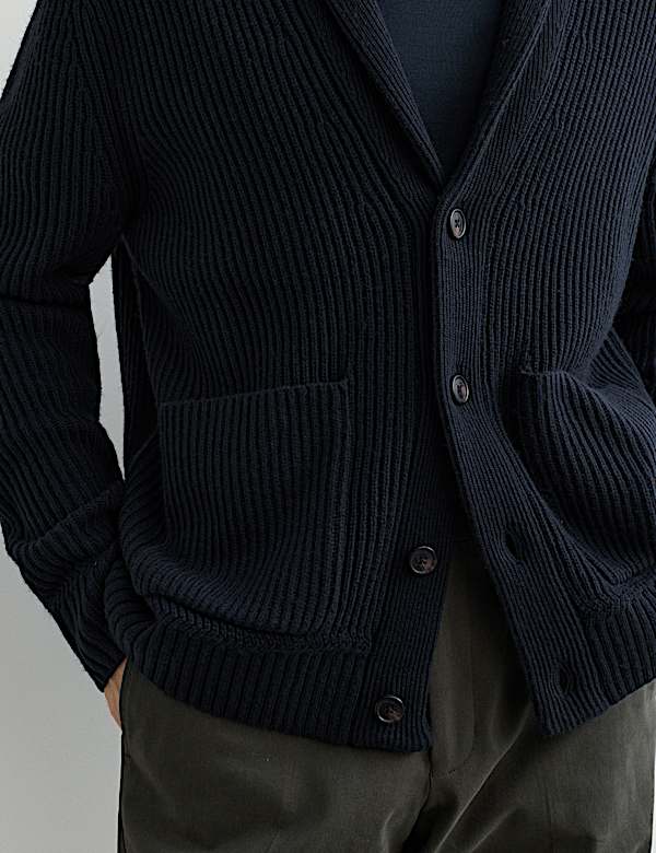 Pure Lambswool Ribbed Shawl Neck Cardigan - CH