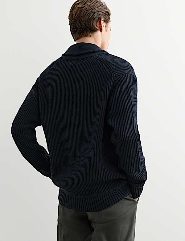 Pure Lambswool Ribbed Shawl Neck Cardigan - CH