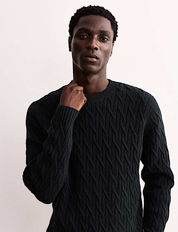Pure Cashmere Cable Crew Neck Jumper - CA