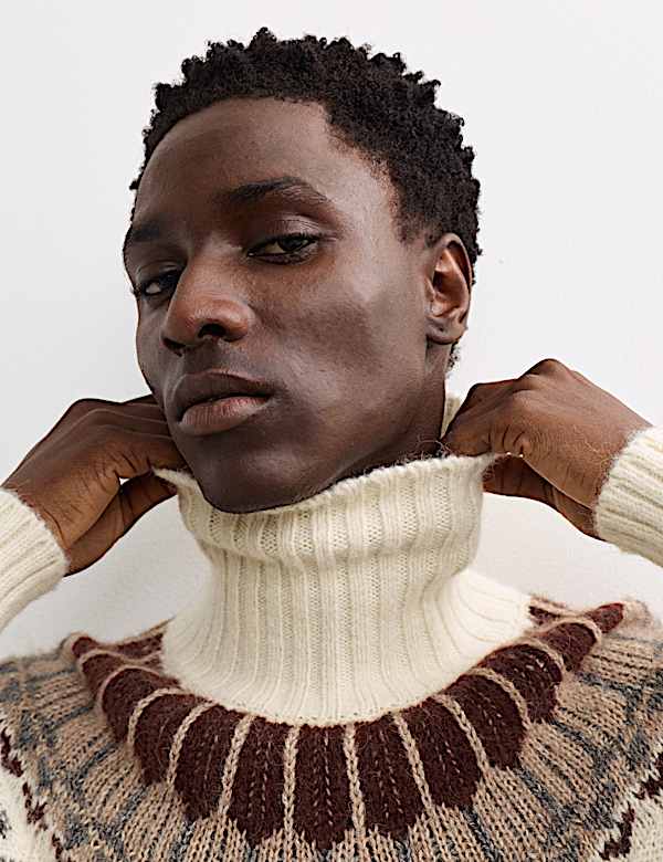 Alpaca Blend Fair Isle Roll Neck Knitted Jumper - PL