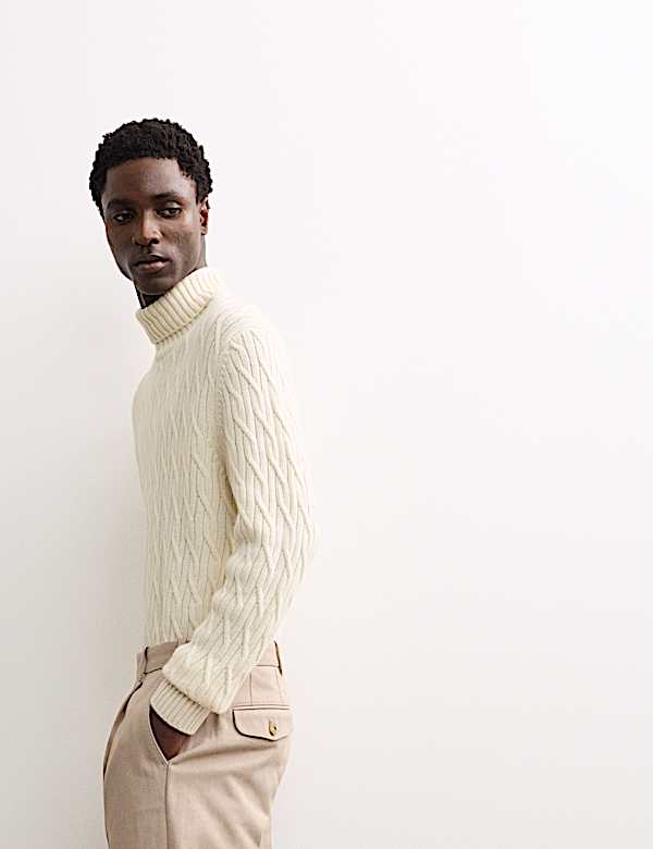 Pure Cashmere Diagonal Roll Neck Jumper - ES