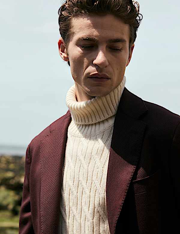 Pure Cashmere Diagonal Roll Neck Jumper - ES