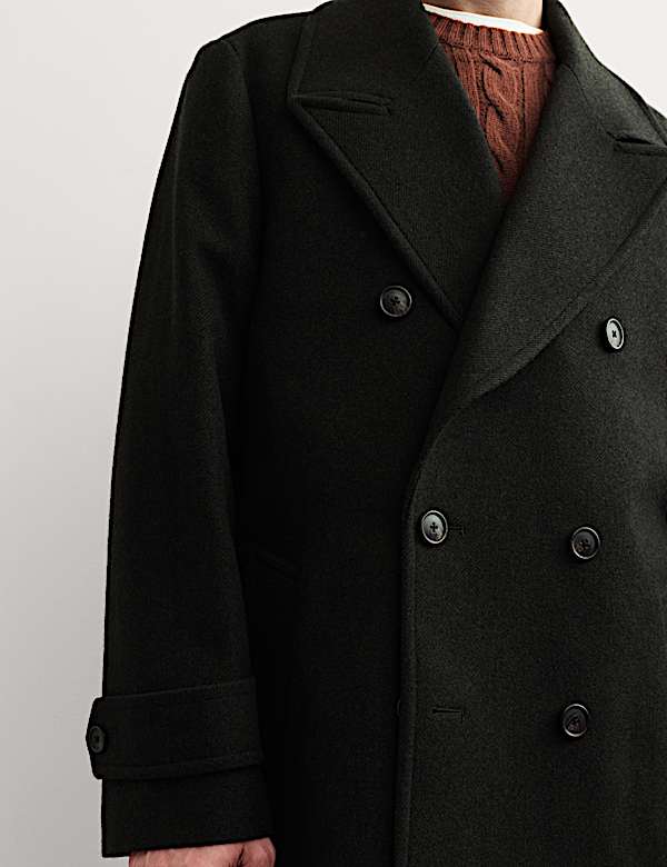 Pure Wool Double Breasted Revere Overcoat - MV