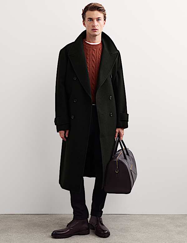 Pure Wool Double Breasted Revere Overcoat - MV