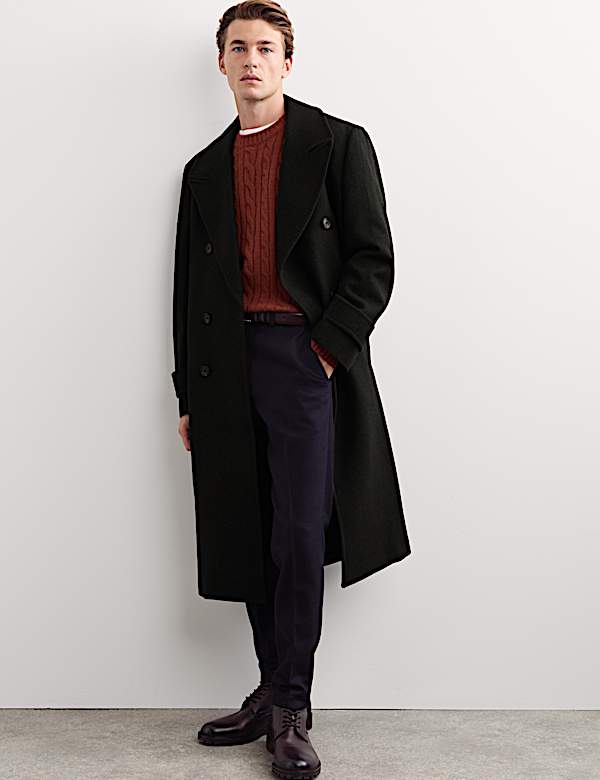 Pure Wool Double Breasted Revere Overcoat - MV