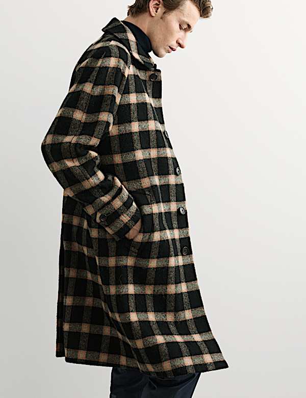 Pure Wool Check Overcoat - AU