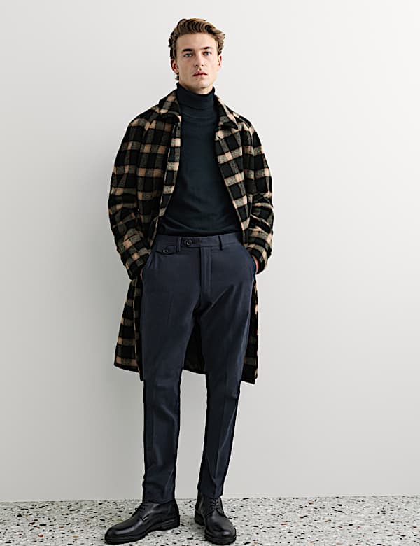 Pure Wool Check Overcoat - AU