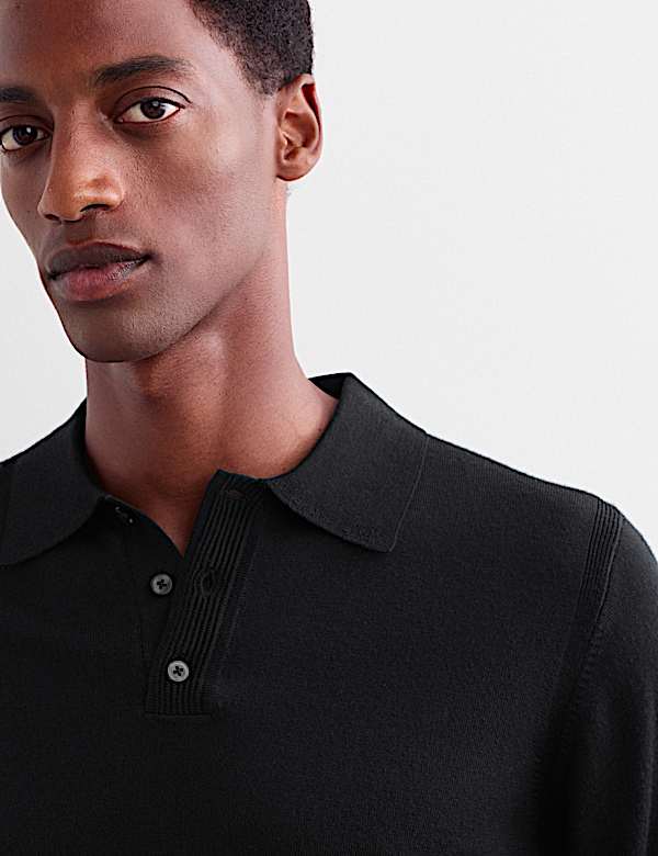 Merino Wool with Silk Knitted Polo Shirt - AU