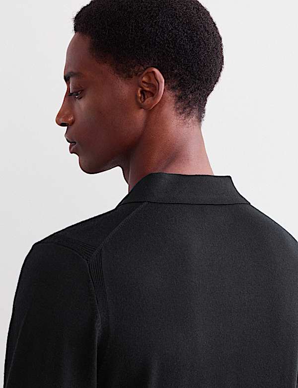 Merino Wool with Silk Knitted Polo Shirt - AU