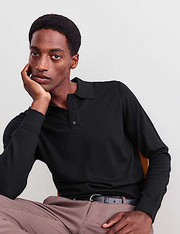 Merino Wool with Silk Knitted Polo Shirt - AU