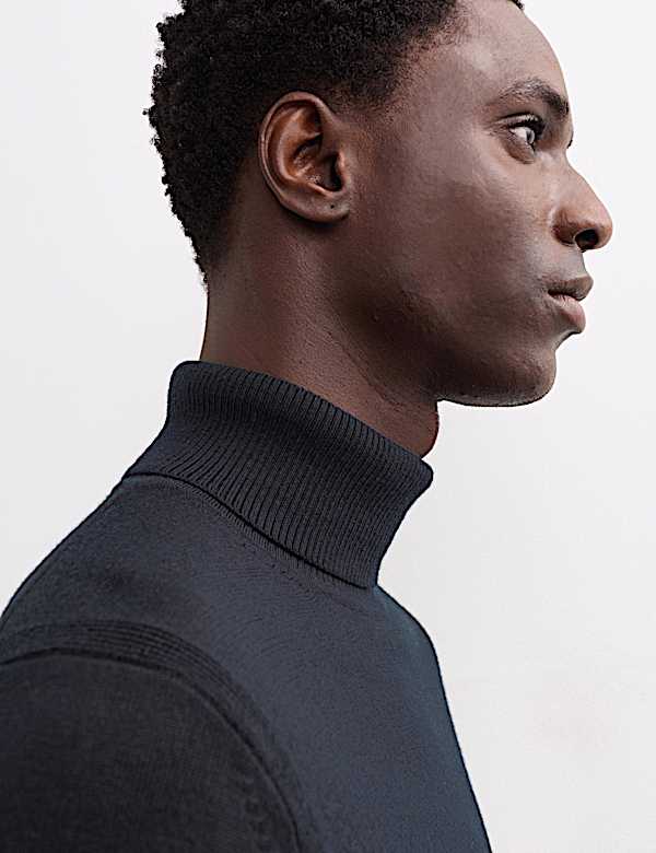 Extra Fine Merino Roll Neck Jumper with Silk - NL