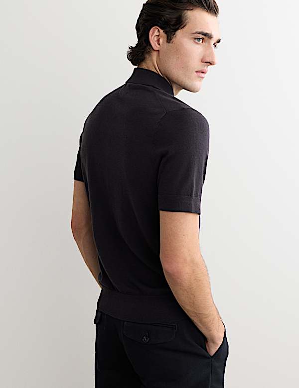 Merino Wool with Silk Knitted Polo Shirt - ES