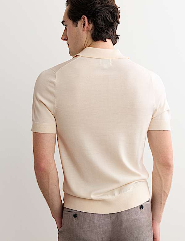 Merino Wool with Silk Knitted Polo Shirt - CZ