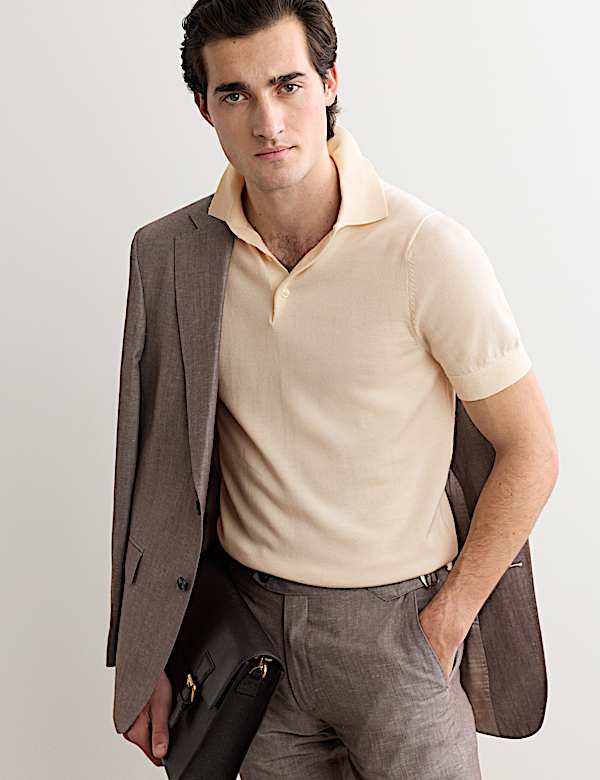 Merino Wool with Silk Knitted Polo Shirt - CZ