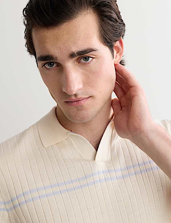 Merino Wool Rich Knitted Polo Shirt with Silk - GR