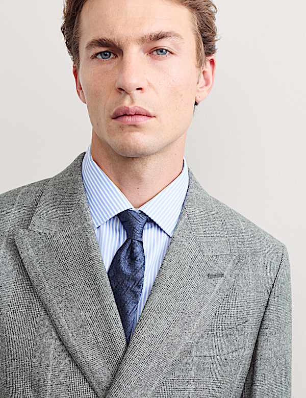 Tailored Fit Pure Wool Double Breasted Check Jacket - AU