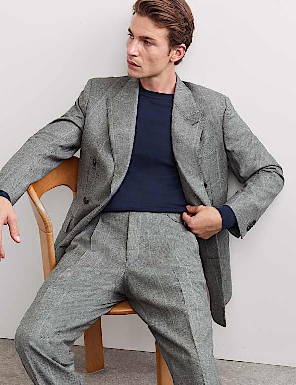 Tailored Fit Pure Wool Double Breasted Check Jacket - AU