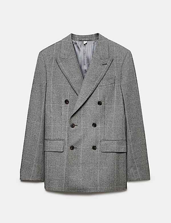 Tailored Fit Pure Wool Double Breasted Check Jacket - AU
