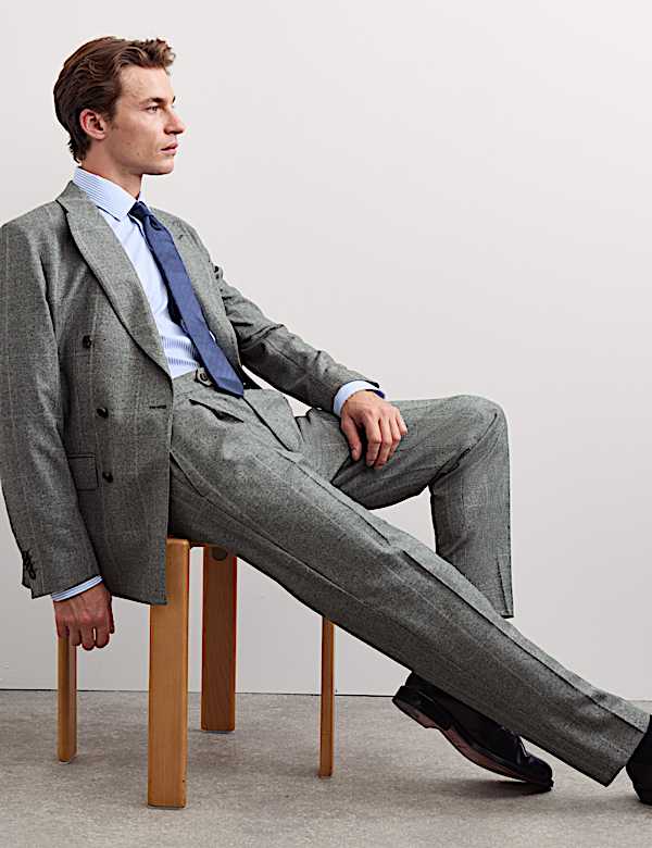 Tailored Fit Italian Wool Check Trousers - AU