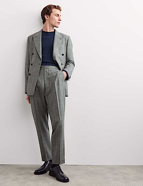 Tailored Fit Italian Wool Check Trousers - AU