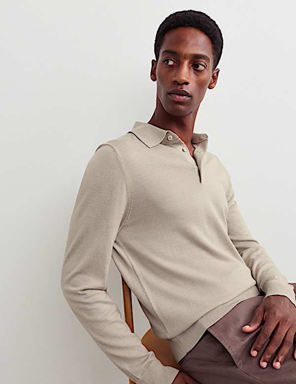 Merino Wool Rich with Silk Knitted Polo Shirt - CZ