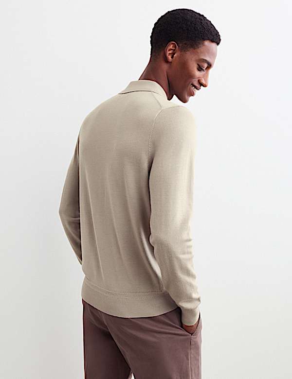 Merino Wool Rich with Silk Knitted Polo Shirt - CZ