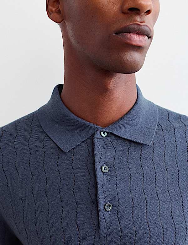Merino Wool Rich Knitted Polo Shirt with Silk - CA