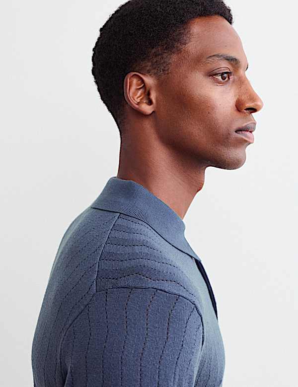 Merino Wool Rich Knitted Polo Shirt with Silk - CA
