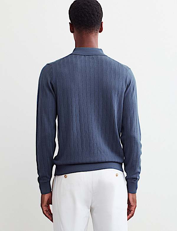Merino Wool Rich Knitted Polo Shirt with Silk - CA