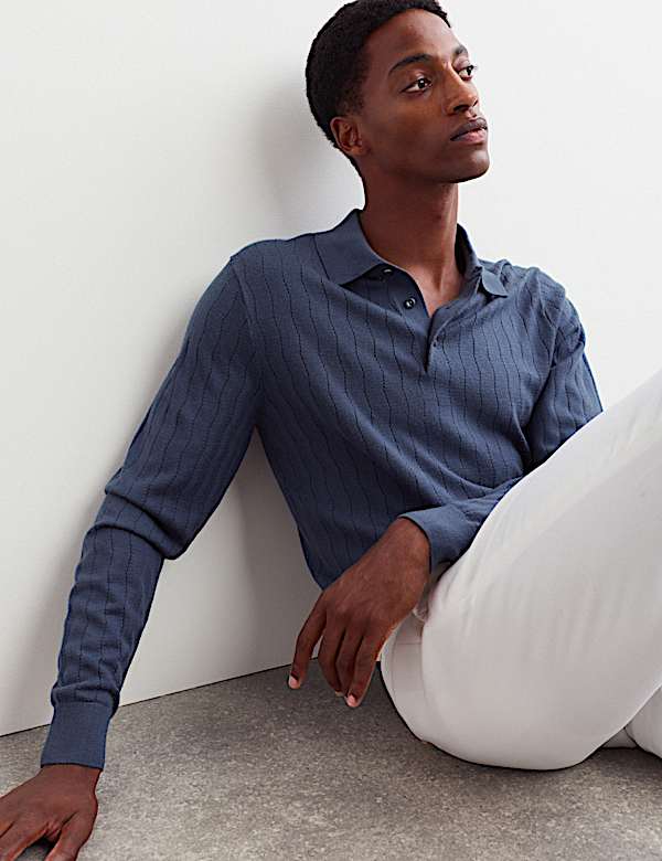 Merino Wool Rich Knitted Polo Shirt with Silk - CA