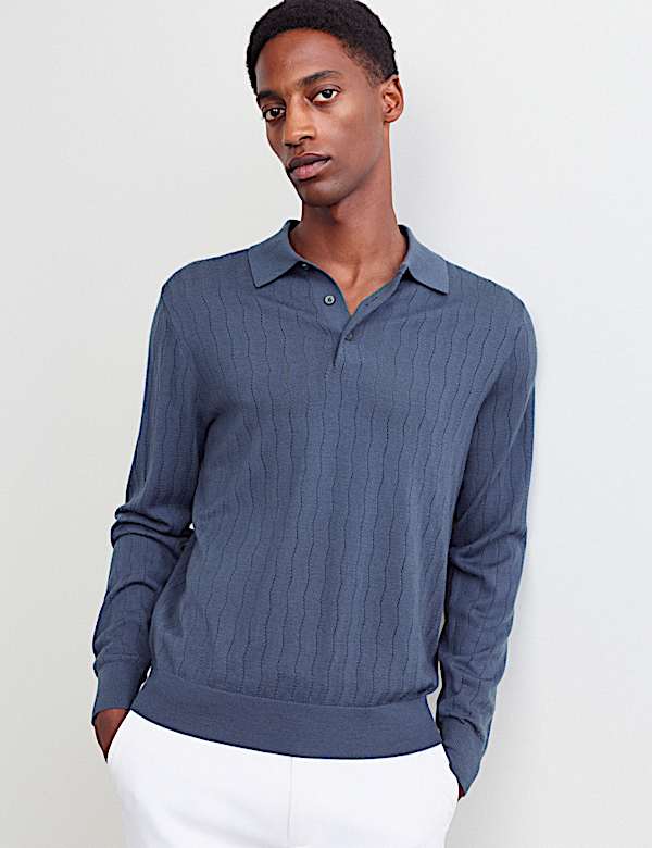 Merino Wool Rich Knitted Polo Shirt with Silk - CA