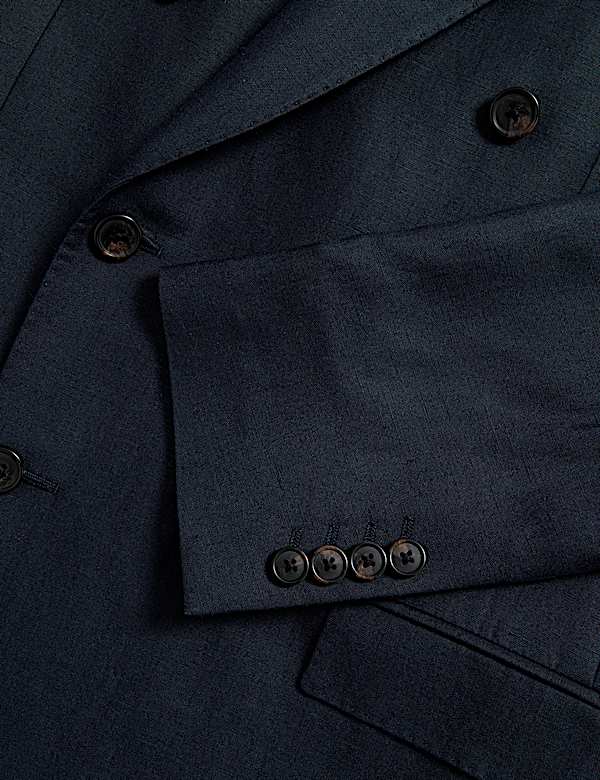 Tailored Fit Silk & Linen Blend Double Breasted Suit Jacket - CA