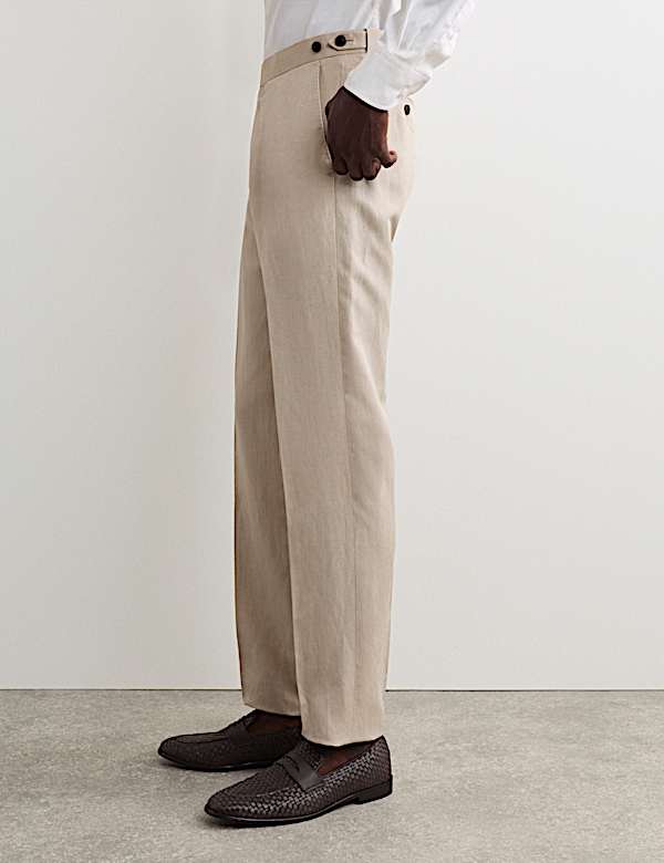 Tailored Fit Italian Silk & Linen Suit Trousers - GR