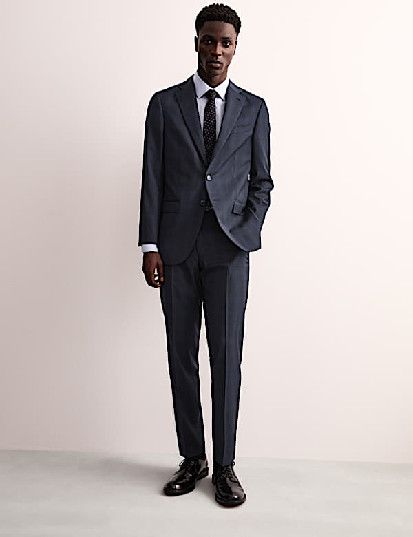 Tailored Fit Wool Rich Check Suit Trousers - GR