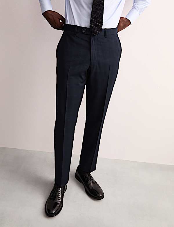 Tailored Fit Wool Rich Check Suit Trousers - GR