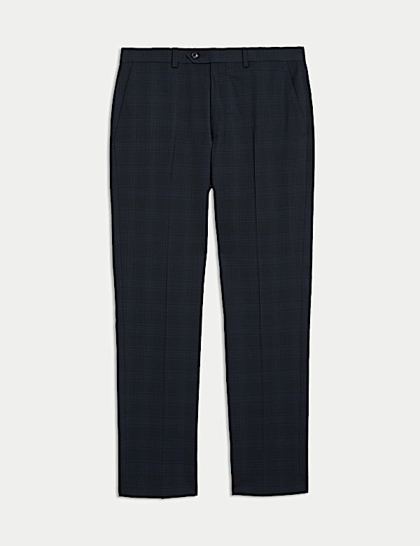 Tailored Fit Wool Rich Check Suit Trousers - GR