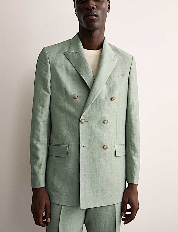 Tailored Fit Double Breasted Wool Linen Blend Jacket | PISTACHIO