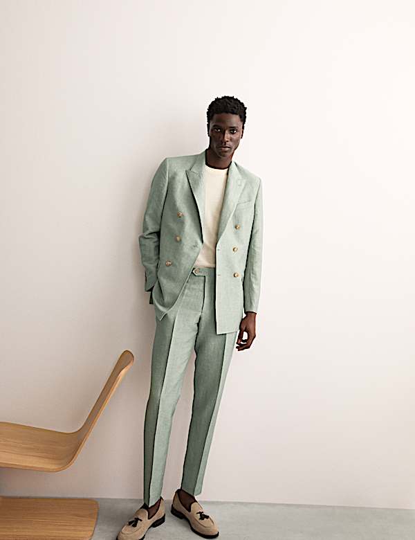 Tailored Fit Double Breasted Wool Linen Blend Jacket - CA