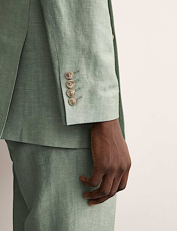 Tailored Fit Double Breasted Wool Linen Blend Jacket - CA