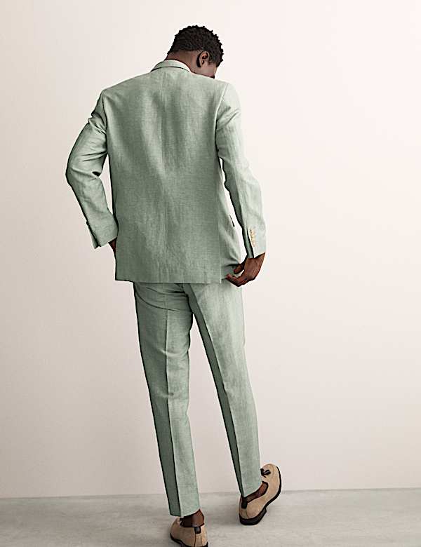 Tailored Fit Double Breasted Wool Linen Blend Jacket - CA