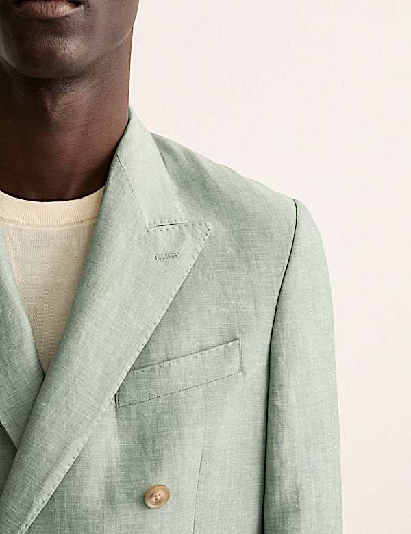 Tailored Fit Double Breasted Wool Linen Blend Jacket - CA