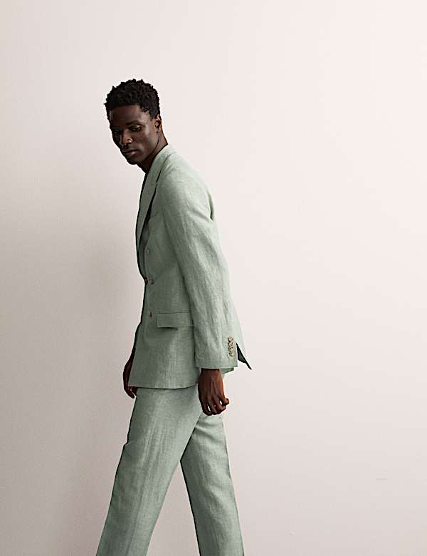 Tailored Fit Double Breasted Wool Linen Blend Jacket - CA