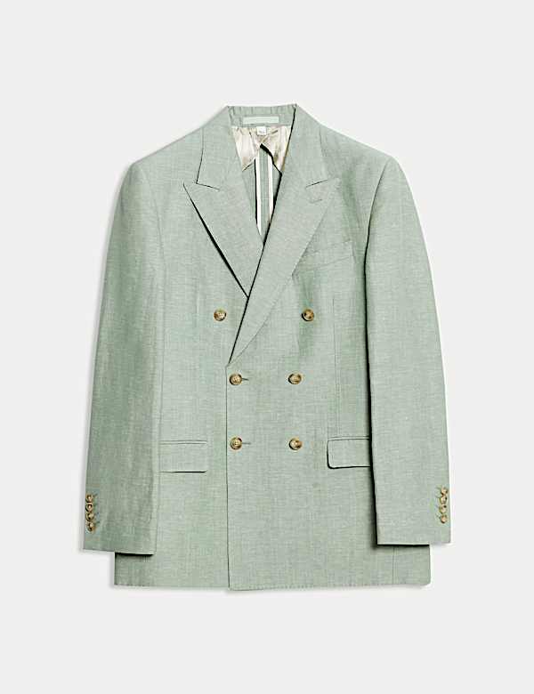 Tailored Fit Double Breasted Wool Linen Blend Jacket - CA