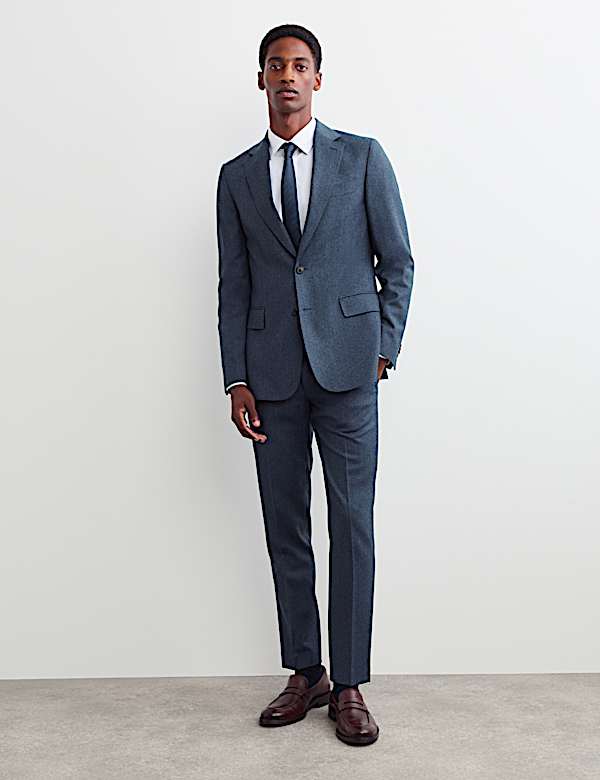 Tailored Fit Italian Wool Textured Suit Jacket - AL