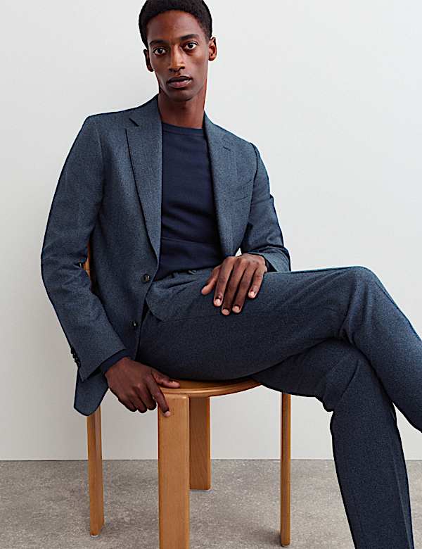 Tailored Fit Italian Wool Textured Suit Jacket - AL