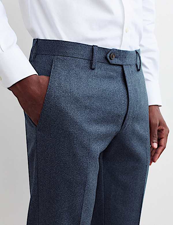 Tailored Fit Pure Wool Mouline Suit Trousers - NZ