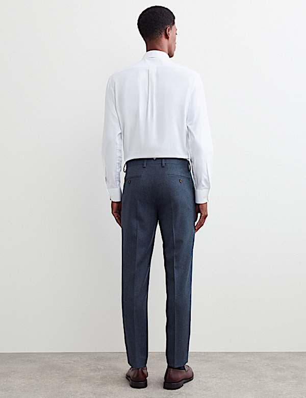 Tailored Fit Pure Wool Mouline Suit Trousers - NZ