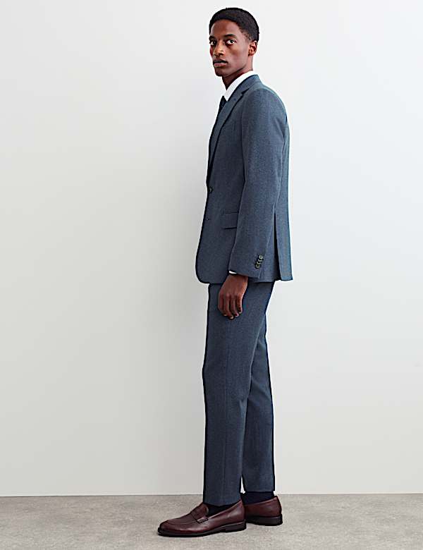 Tailored Fit Pure Wool Mouline Suit Trousers - NZ