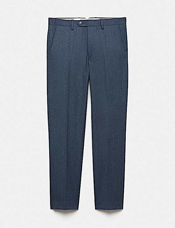Tailored Fit Pure Wool Mouline Suit Trousers - NZ
