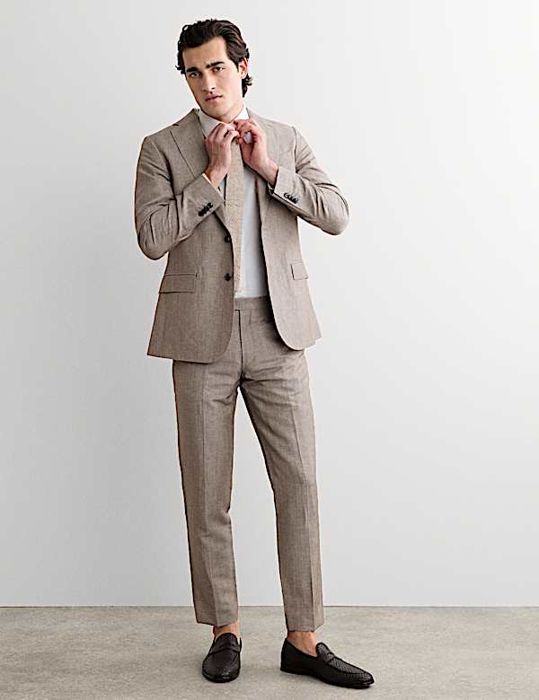 Veste tailleur coupe ajust&eacute;e en lin m&eacute;lang&eacute; laine italienne - BE